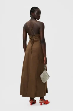 Clearance GANNI Stretch Cotton Maxi Dress Teak