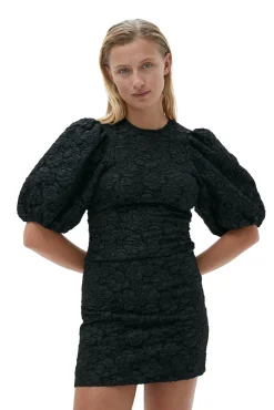 Sale GANNI Stretch-Jacquard-Minikleid Mit Puffarmeln Black