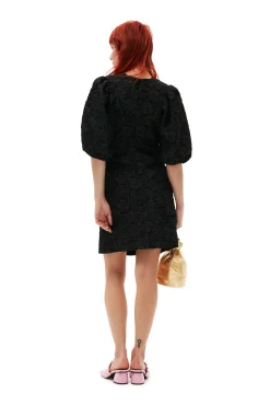 Sale GANNI Stretch-Jacquard-Minikleid Mit Puffarmeln Black