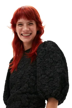 Sale GANNI Stretch-Jacquard-Minikleid Mit Puffarmeln Black