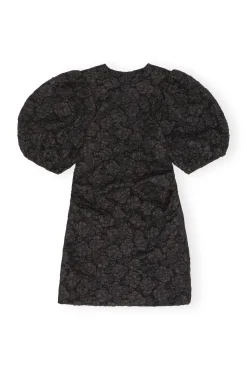Sale GANNI Stretch-Jacquard-Minikleid Mit Puffarmeln Black