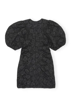 Sale GANNI Stretch-Jacquard-Minikleid Mit Puffarmeln Black