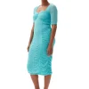 Sale GANNI Stretch-Lace-Midikleid Mit Ruschen Blue Curacao