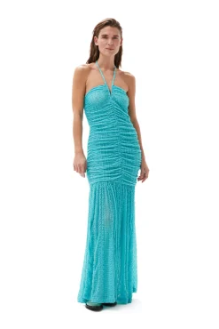 Flash Sale GANNI Stretch-Lace-Neckholderkleid Blue Curacao