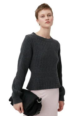 Cheap GANNI Strukturierte Rippstrickbluse Phantom