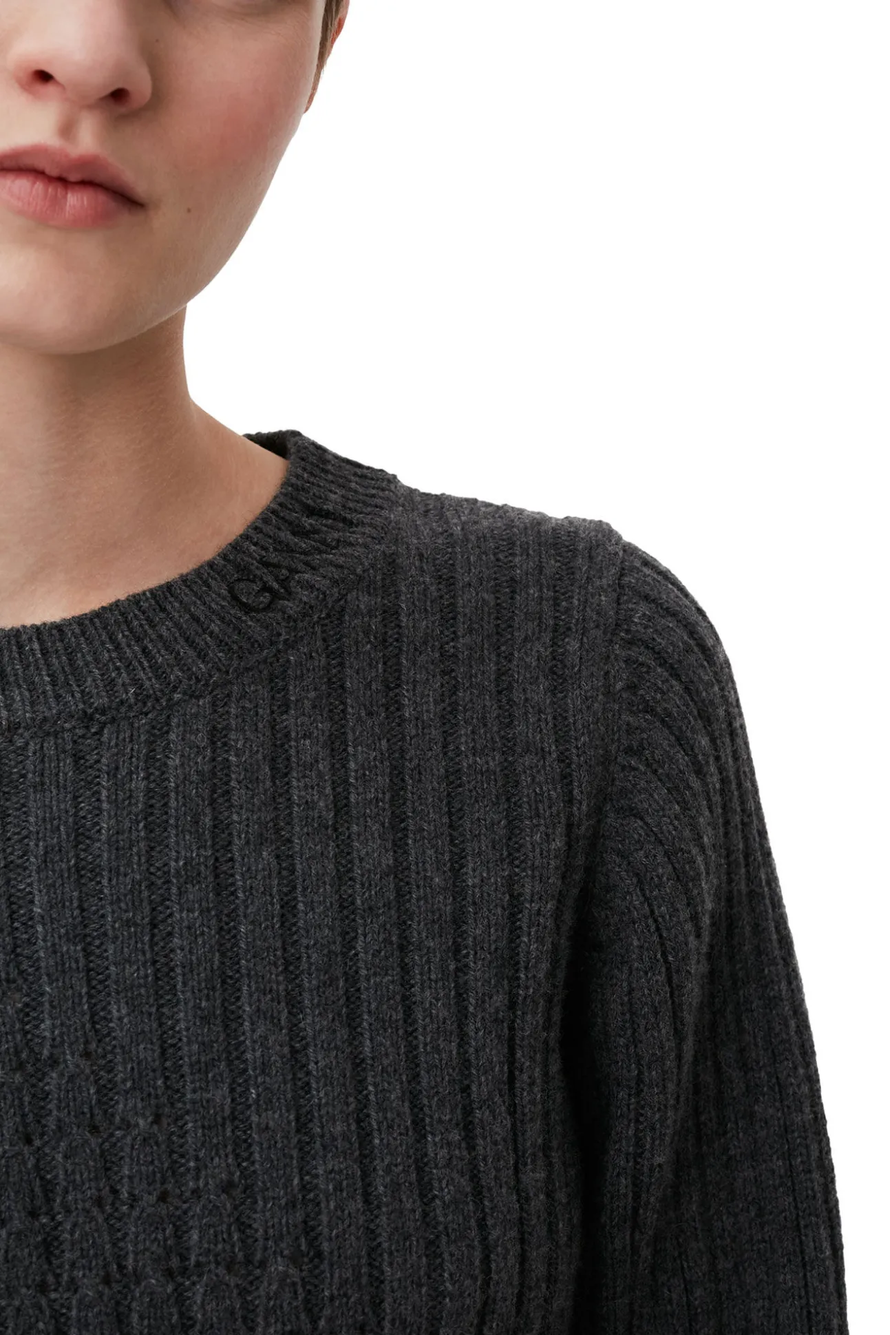Cheap GANNI Strukturierte Rippstrickbluse Phantom