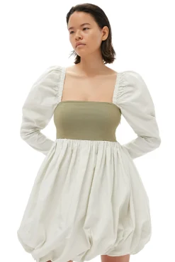 Cheap GANNI Taffeta-Mix-Ballon-Minikleid Aloe