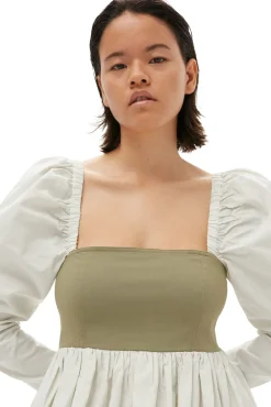 Cheap GANNI Taffeta-Mix-Ballon-Minikleid Aloe