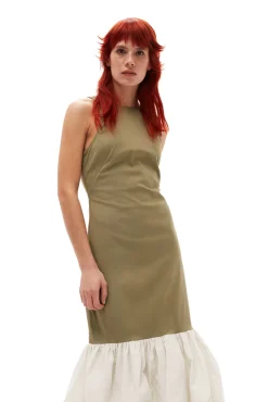 Best GANNI Taffeta-Mix-Kleid Mit Offenem Rucken Aloe