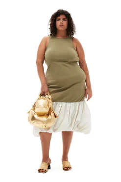 Best GANNI Taffeta-Mix-Kleid Mit Offenem Rucken Aloe