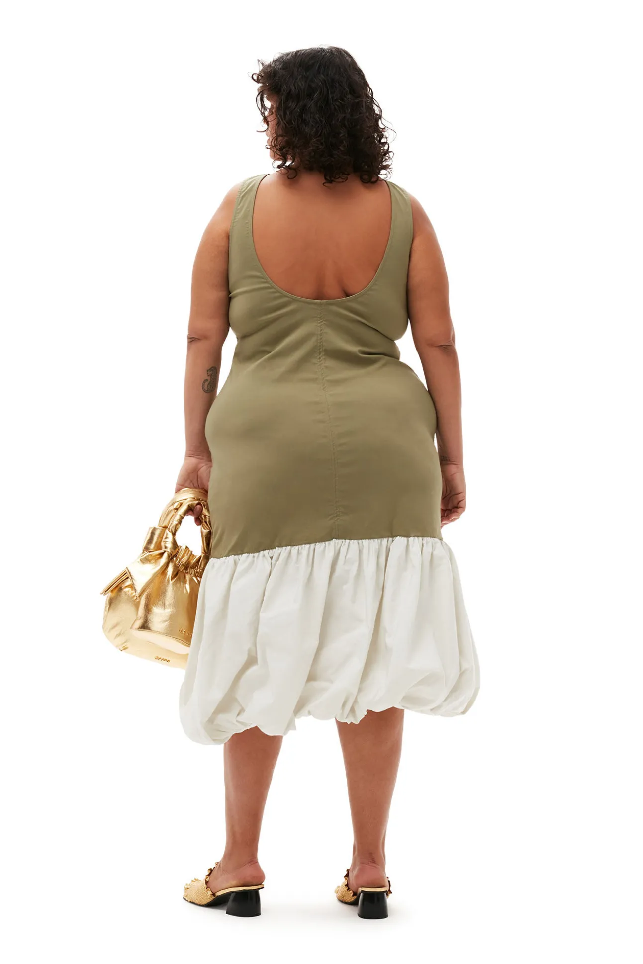 Best GANNI Taffeta-Mix-Kleid Mit Offenem Rucken Aloe