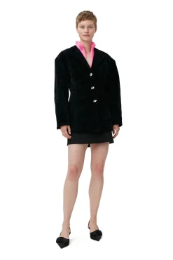 Best Sale GANNI Taillierter Chenille-Blazer Black