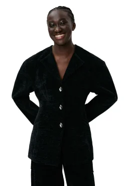 Best Sale GANNI Taillierter Chenille-Blazer Black