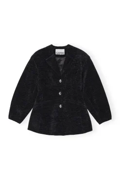 Best Sale GANNI Taillierter Chenille-Blazer Black