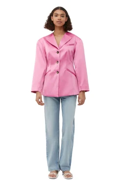 Clearance GANNI Taillierter Doppel-Satin-Blazer Wild Orchid