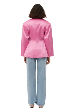 Clearance GANNI Taillierter Doppel-Satin-Blazer Wild Orchid