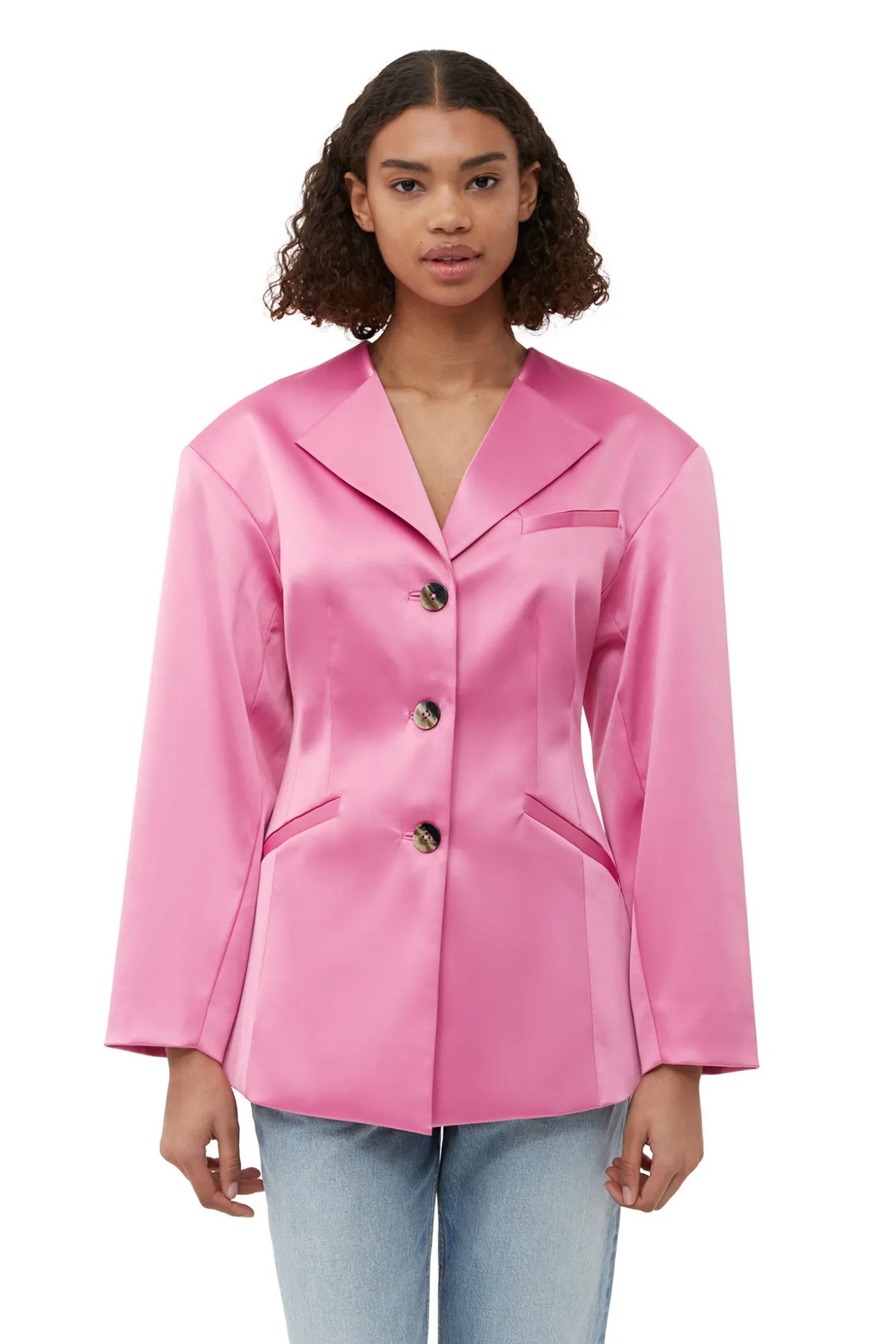 Clearance GANNI Taillierter Doppel-Satin-Blazer Wild Orchid