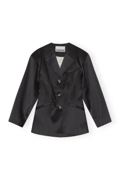 Online GANNI Taillierter Doppel-Satin-Blazer Black