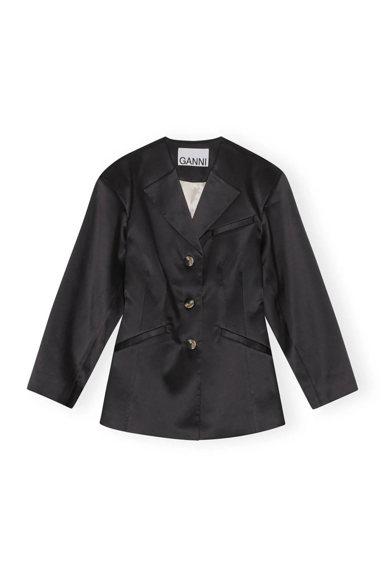 Online GANNI Taillierter Doppel-Satin-Blazer Black