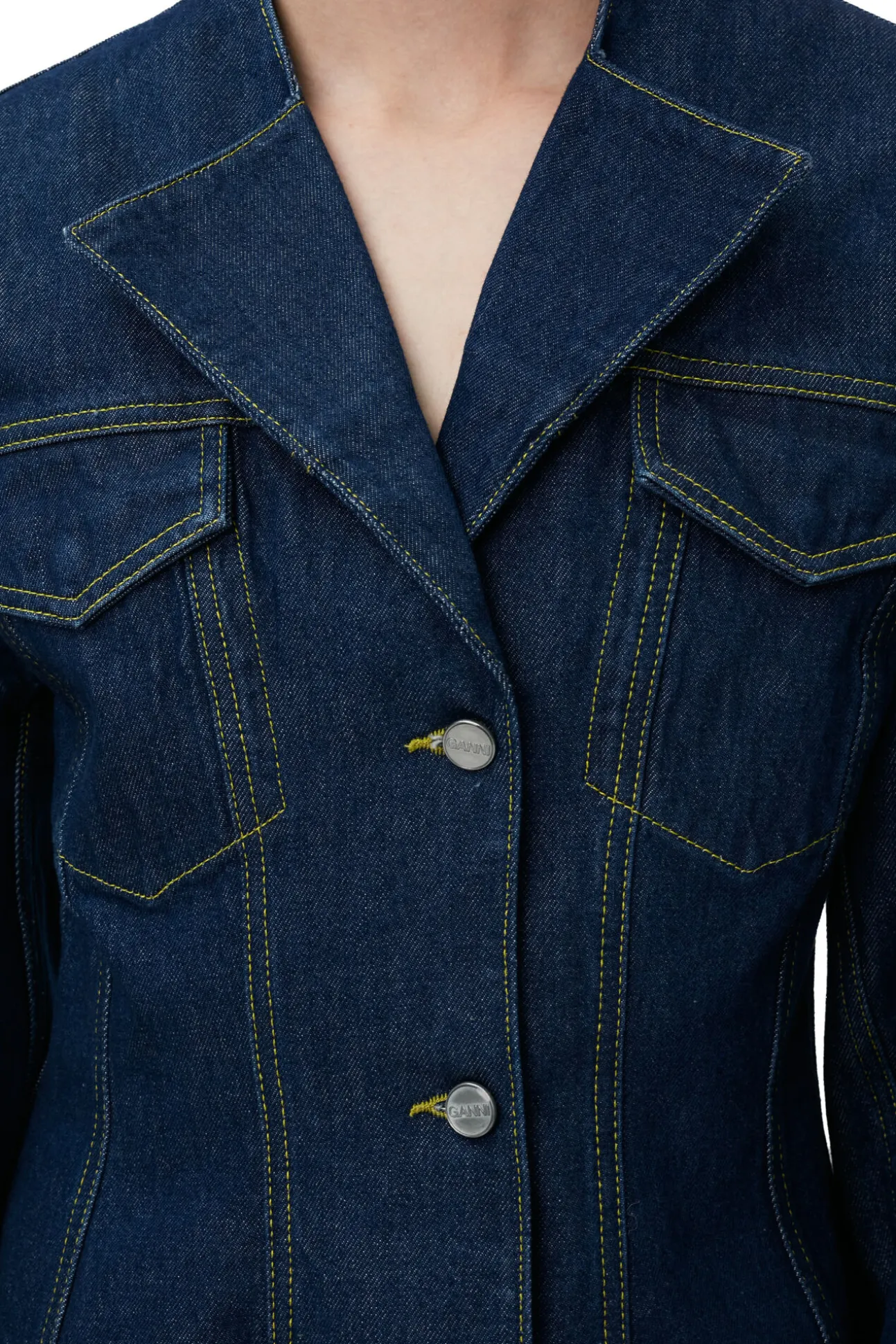 Fashion GANNI Taillierter, Gewaschener Denim-Blazer Rinse