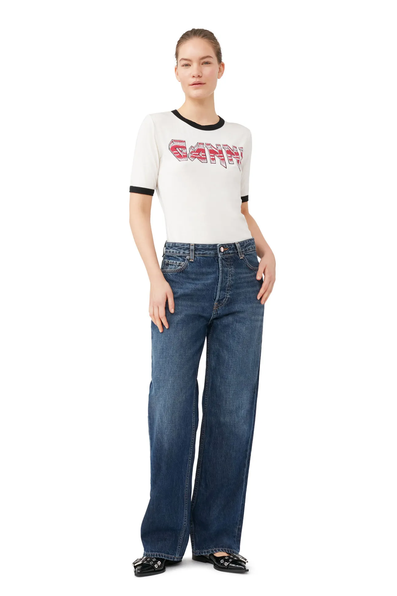 Cheap GANNI Tailliertes -T-Shirt Egret