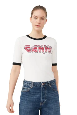Cheap GANNI Tailliertes -T-Shirt Egret