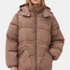 Hot GANNI Tech-Puffer-Midi-Jacke Mit Oversize-Passform Fossil