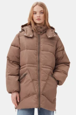 Hot GANNI Tech-Puffer-Midi-Jacke Mit Oversize-Passform Fossil