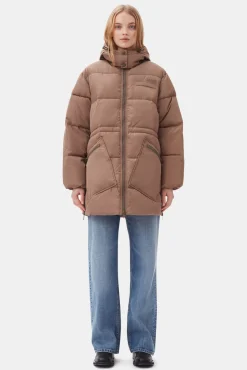 Hot GANNI Tech-Puffer-Midi-Jacke Mit Oversize-Passform Fossil