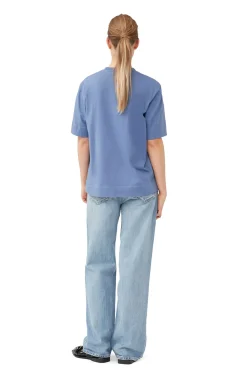 Discount GANNI T-Shirt Mit O-Ausschnitt Gray Blue