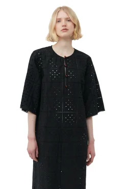 Hot GANNI T-Shirt-Kleid Aus Lochstickerei Black