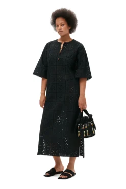 Hot GANNI T-Shirt-Kleid Aus Lochstickerei Black