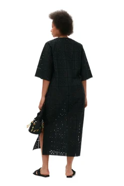 Hot GANNI T-Shirt-Kleid Aus Lochstickerei Black