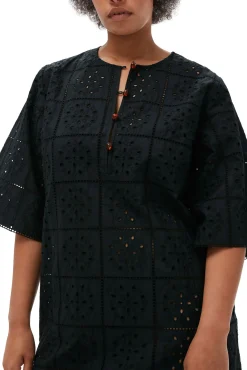 Hot GANNI T-Shirt-Kleid Aus Lochstickerei Black