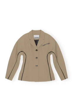 New GANNI Twill-Blazer Petrified Oak