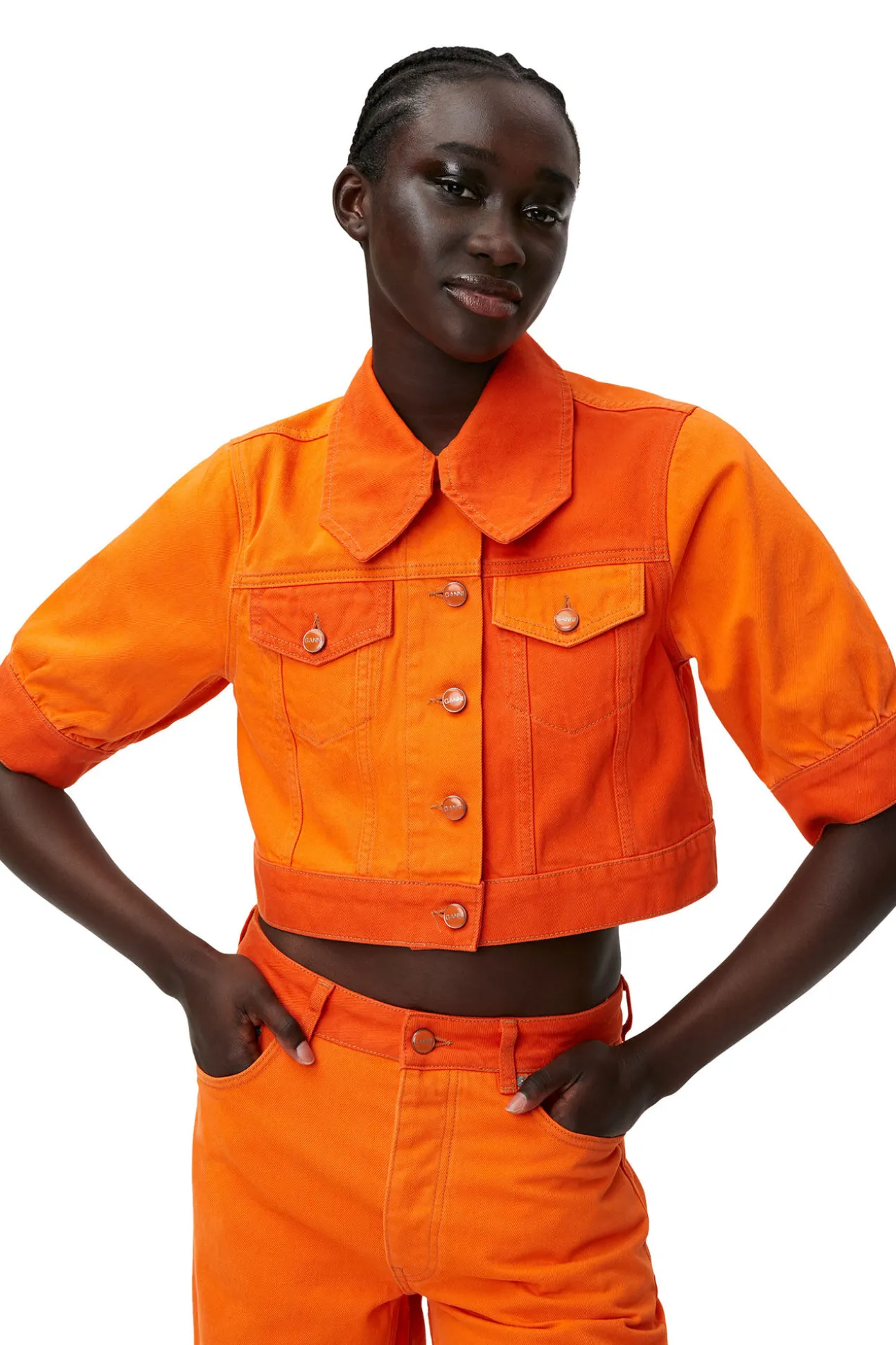 Online GANNI Uberfarbte Denimjacke Mit Puffarmeln Orangeade