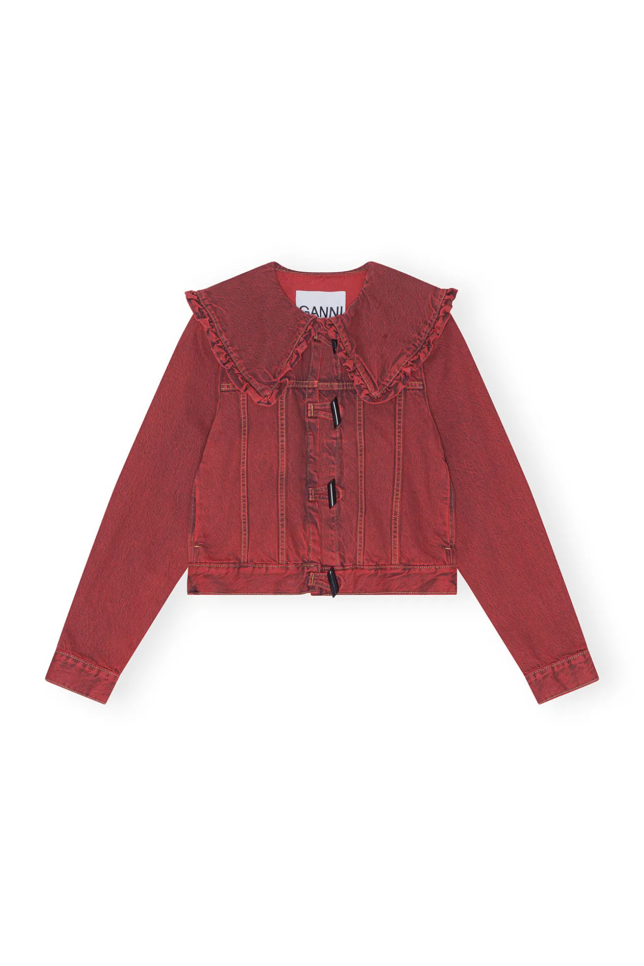 Cheap GANNI Uberfarbte Denimjacke Mit Ruschenkragen Racing Red