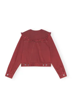 Cheap GANNI Uberfarbte Denimjacke Mit Ruschenkragen Racing Red