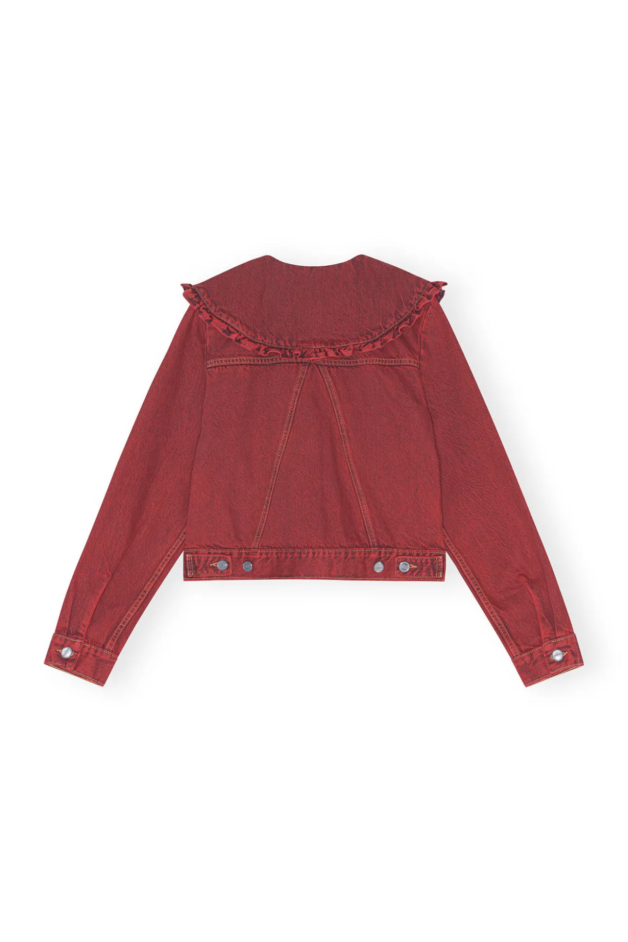 Cheap GANNI Uberfarbte Denimjacke Mit Ruschenkragen Racing Red