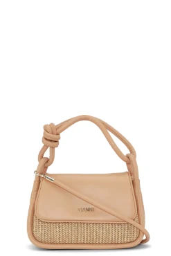 Best Sale GANNI Umklappbare Raffia-Knotentasche Tan