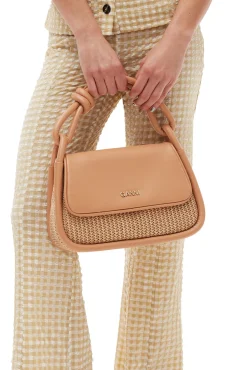 Best Sale GANNI Umklappbare Raffia-Knotentasche Tan