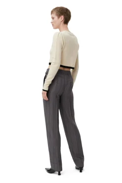 Store GANNI Verkurzte Strickjacke Mit O-Ausschnitt Alabaster Gleam