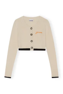 Store GANNI Verkurzte Strickjacke Mit O-Ausschnitt Alabaster Gleam
