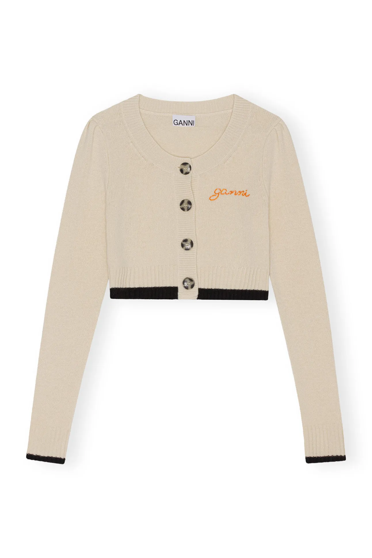 Store GANNI Verkurzte Strickjacke Mit O-Ausschnitt Alabaster Gleam