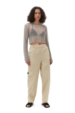 Cheap GANNI Verzierte Mesh-Bluse Silver