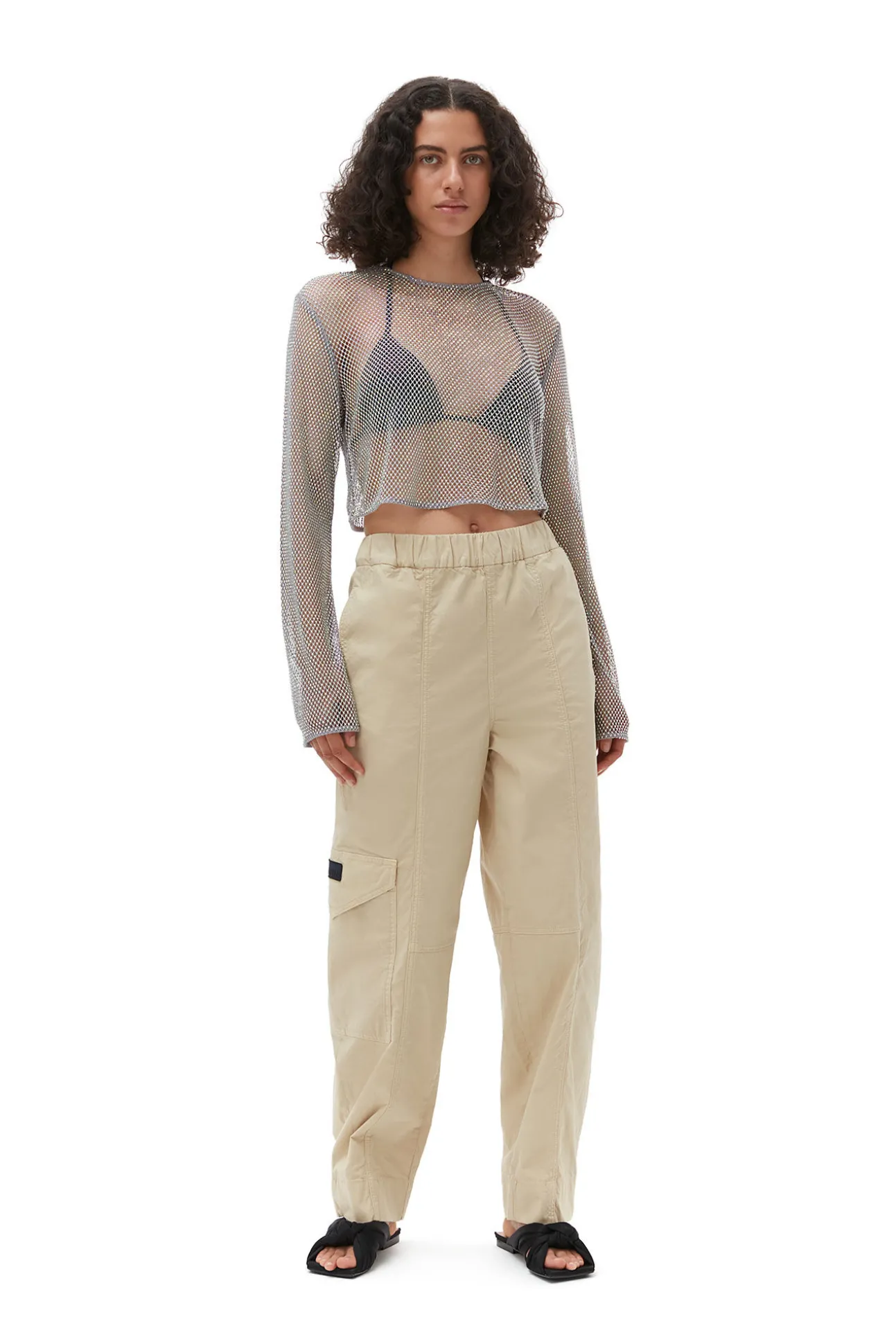 Cheap GANNI Verzierte Mesh-Bluse Silver