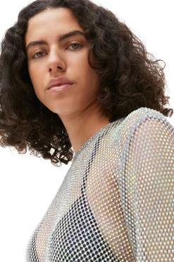 Cheap GANNI Verzierte Mesh-Bluse Silver