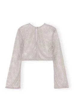 Cheap GANNI Verzierte Mesh-Bluse Silver
