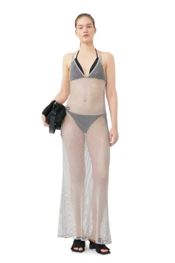 Shop GANNI Verziertes Mesh-Kleid Silver