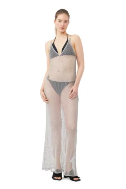 Shop GANNI Verziertes Mesh-Kleid Silver